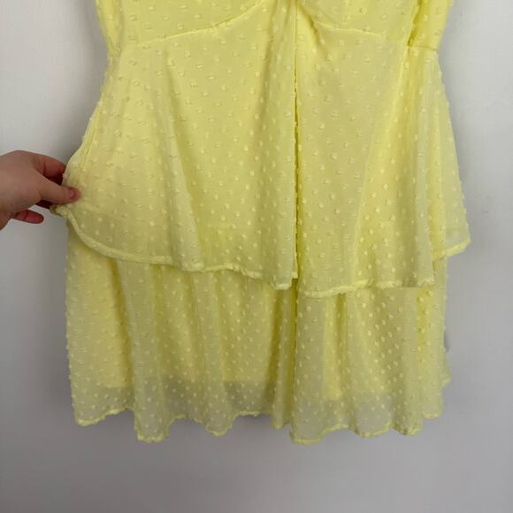 Altar'd State Yellow Tiered Ruffle Twist Swiss Dot Mini Dress Women Medium - Picture 3 of 8